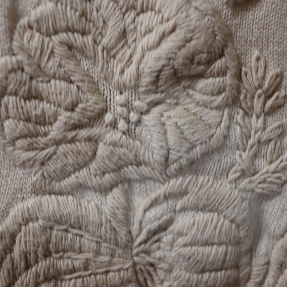 Liz Claiborne Cream Floral Appliqué Cotton Rayon Cardigan L Full Back Embroidery - Picture 13 of 16